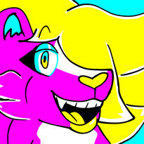 A drawing of Chocou, an anthropomorphic skunk woman, rendered in a CMYK palette.